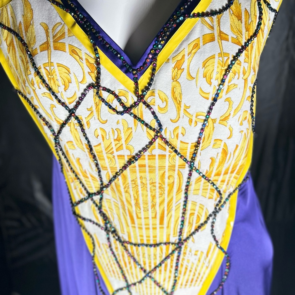 Versace Jeans Collection Yellow and Blue Embellished Midi Gown